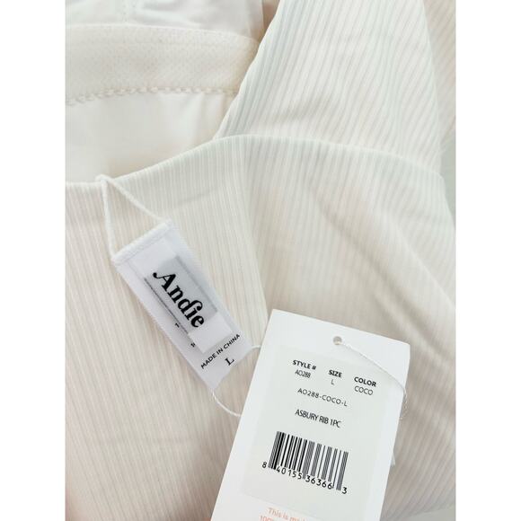 Andie Swim The Asbury Ribbed One Piece Swimsuit in Coconut White L NWT - Picture 5 of 7
